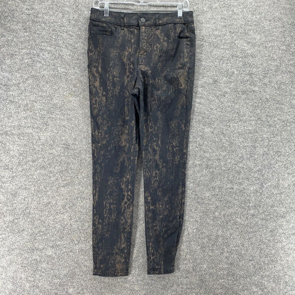 Express Jeans Women 6 Black Animal Print Denim Dark Wash Skinny High Rise Casual
